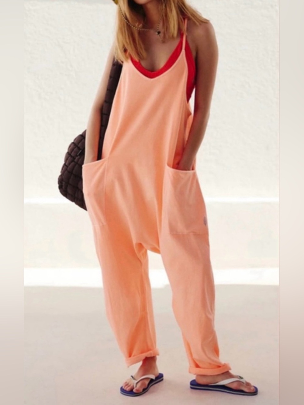 FP Movement by Free People Peach Scoop-Neck Casual Jumpsuit